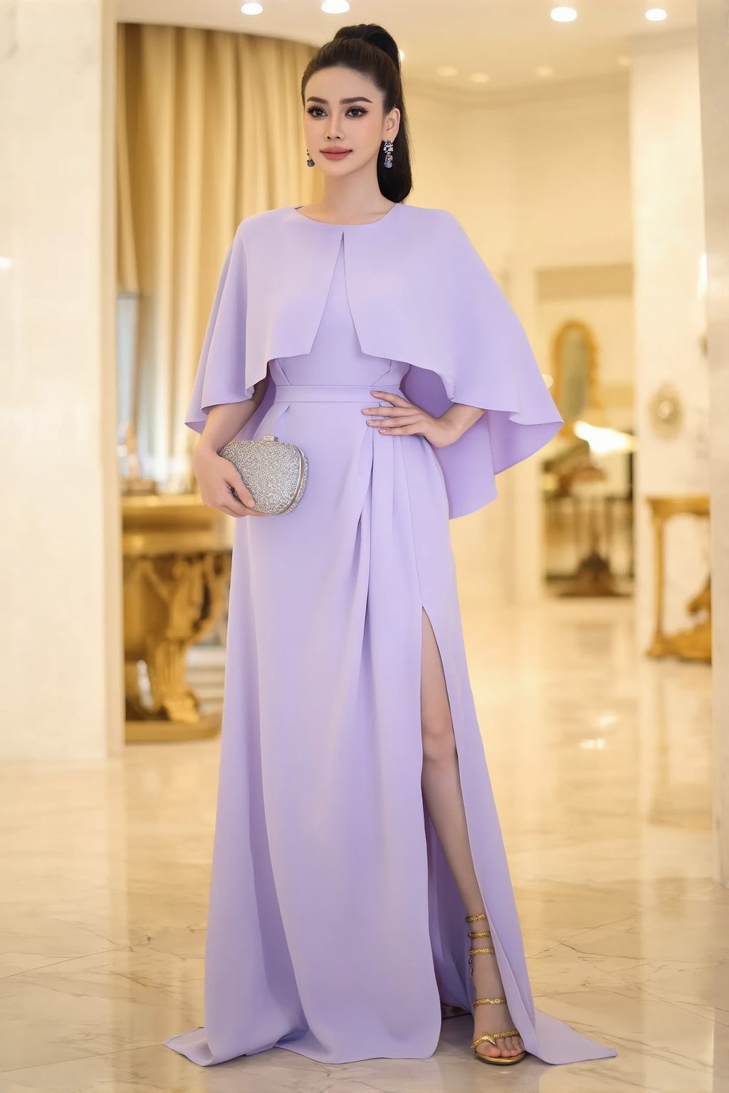 Evening Dress Purple Crew Neck Slit Floor-Length Dress