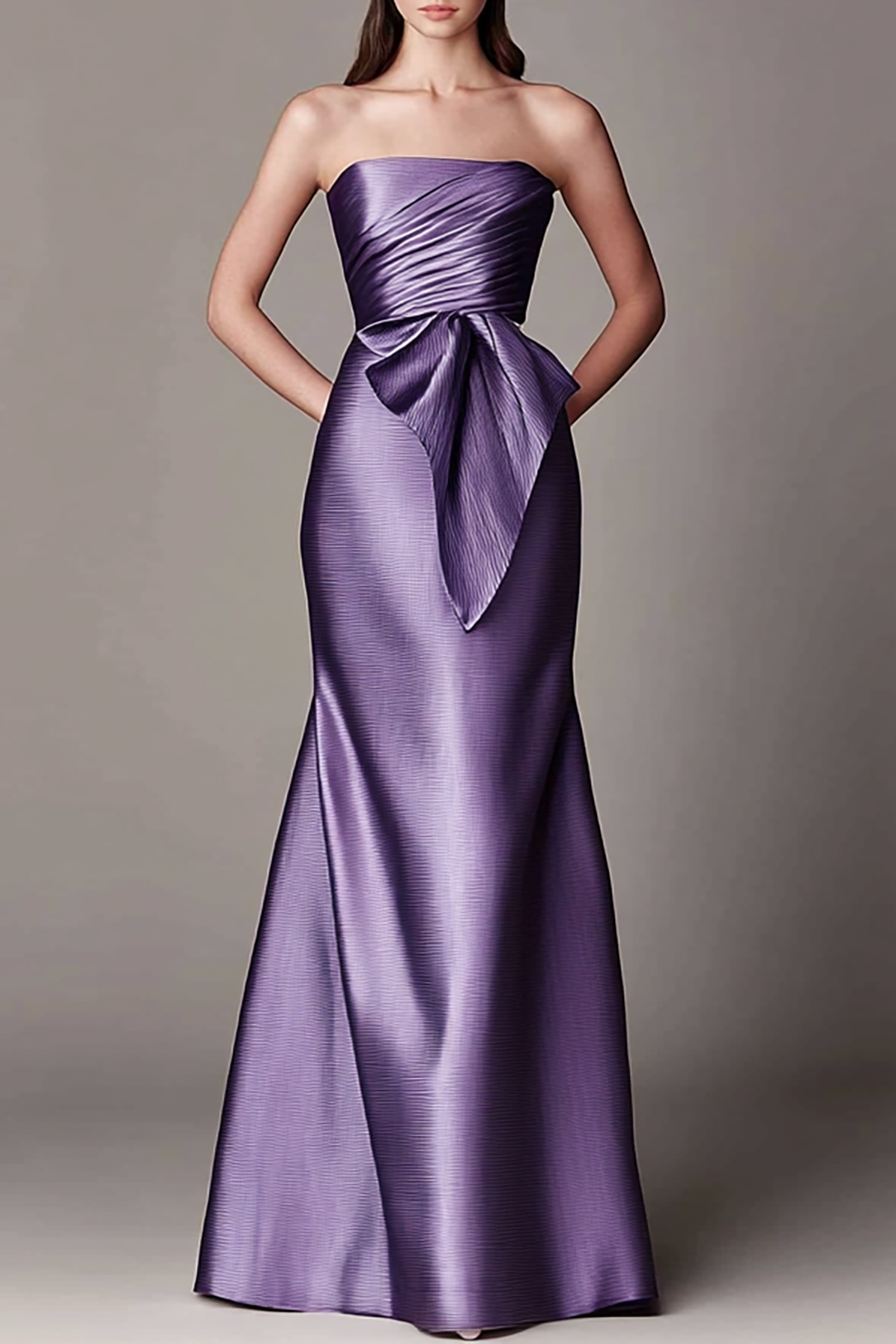Evening Bandeau Dress Draped Ruched Bust Purple Maxi Dress