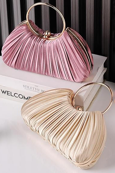 Elegant Evening Pleated Clutch Silk With Detachable Chain Handbag