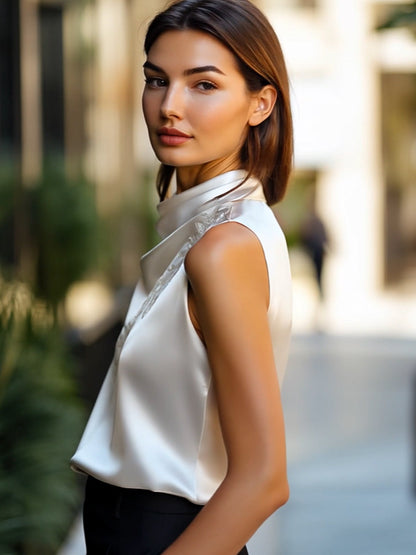 Elegant Embroidered Cowl Neck Blouse