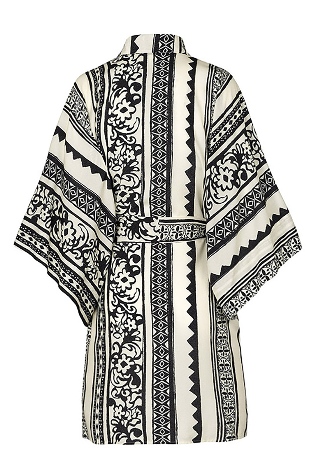 Ethnic Style Black White One-Piece Swimsuit Long Sleeve Cover-Up