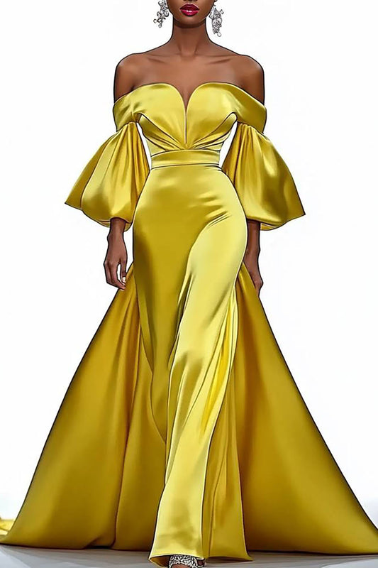 Evening Party Designer Dress Bandeau Ball Gown Sleeves Maxi Dress
