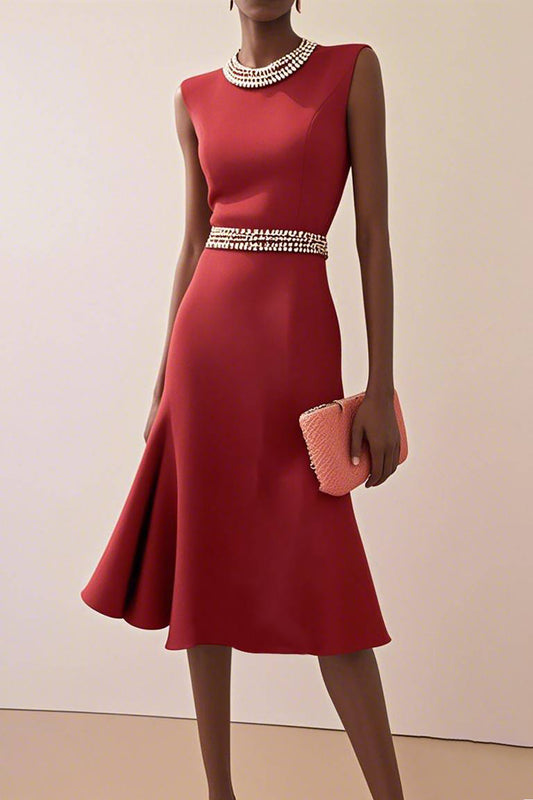 Formal Evening Dress Mermaid Sleeveless Rhinestone Decorated Midi Dress