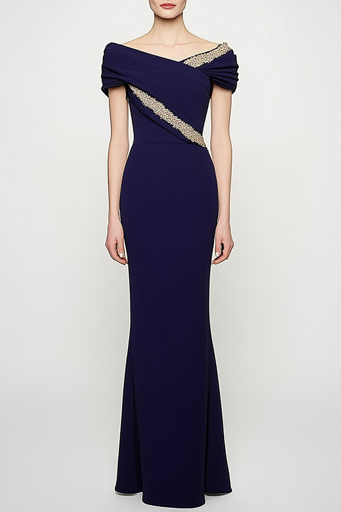 Elegant Wedding Dress Pleated Drop-Shoulder Mermaid Mother of the Bride Dress