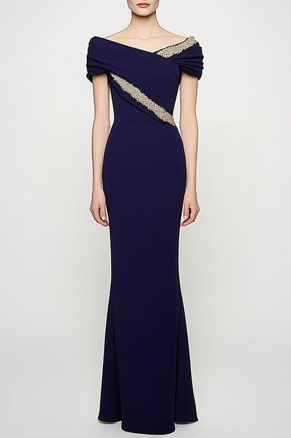 Elegant Wedding Dress Pleated Drop-Shoulder Mermaid Mother of the Bride Dress