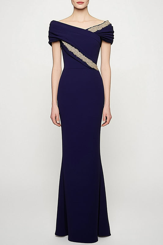 Elegant Wedding Dress Pleated Drop-Shoulder Mermaid Mother of the Bride Dress