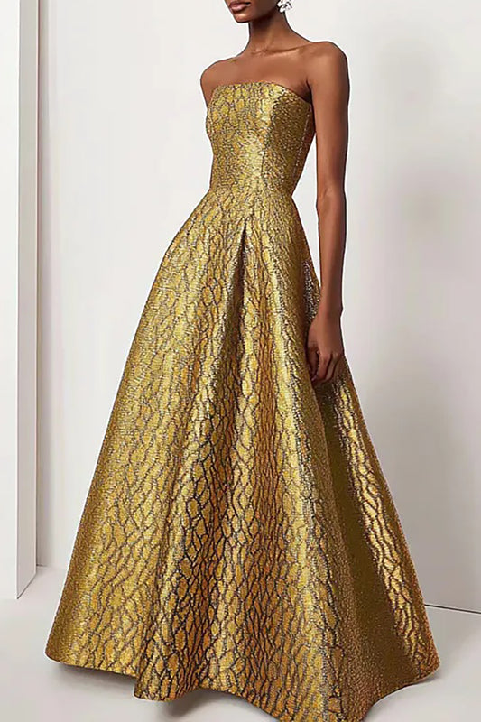Evening Formal Gown Elegant Maxi Prom Dress Gold Ball Gown Dress
