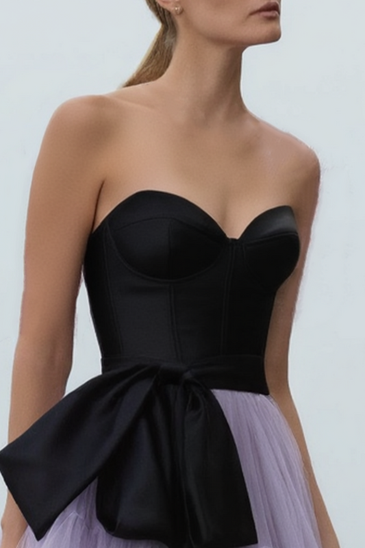 Evening Prom Tiered Dress Black Strapless Floor-Length Dress