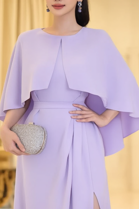 Evening Dress Purple Crew Neck Slit Floor-Length Dress
