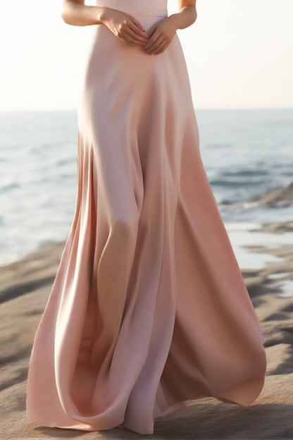 Evening Formal Dress Pink Off Shoulder Maxi Satin Dress