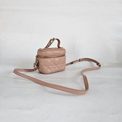 Christian Dior Dusty Pink Leather Cannage Micro Vanity Shoulder Bag