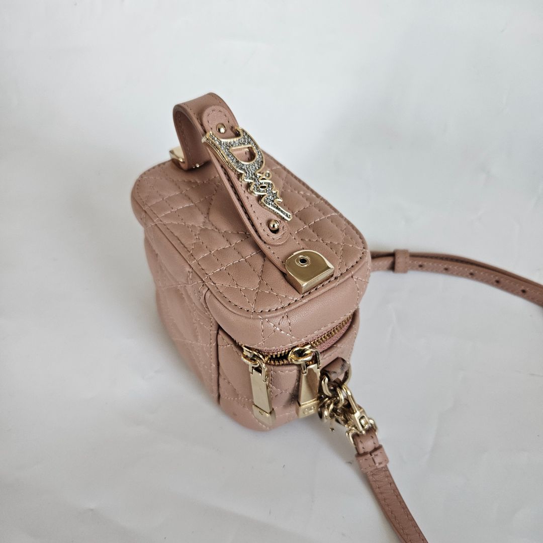 Christian Dior Dusty Pink Leather Cannage Micro Vanity Shoulder Bag