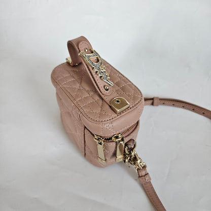 Christian Dior Dusty Pink Leather Cannage Micro Vanity Shoulder Bag