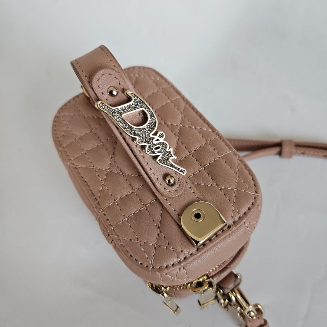 Christian Dior Dusty Pink Leather Cannage Micro Vanity Shoulder Bag