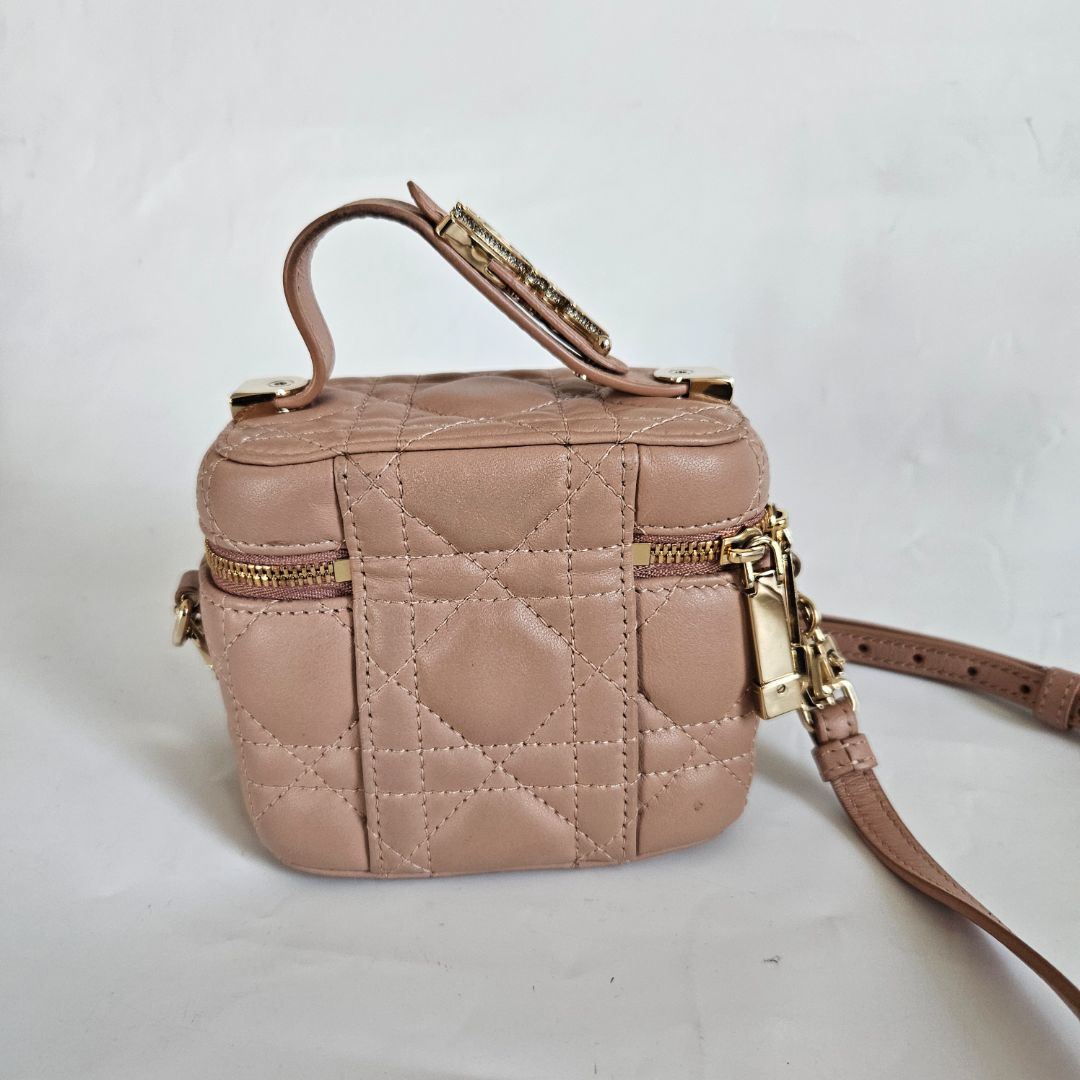 Christian Dior Dusty Pink Leather Cannage Micro Vanity Shoulder Bag