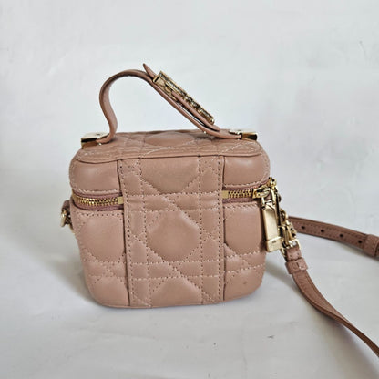Christian Dior Dusty Pink Leather Cannage Micro Vanity Shoulder Bag