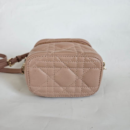 Christian Dior Dusty Pink Leather Cannage Micro Vanity Shoulder Bag