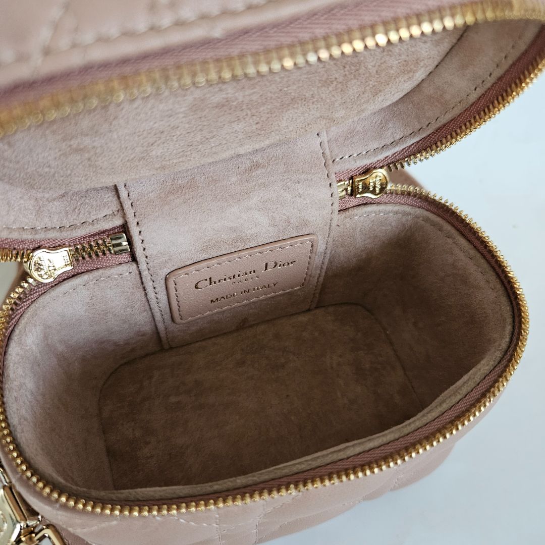 Christian Dior Dusty Pink Leather Cannage Micro Vanity Shoulder Bag