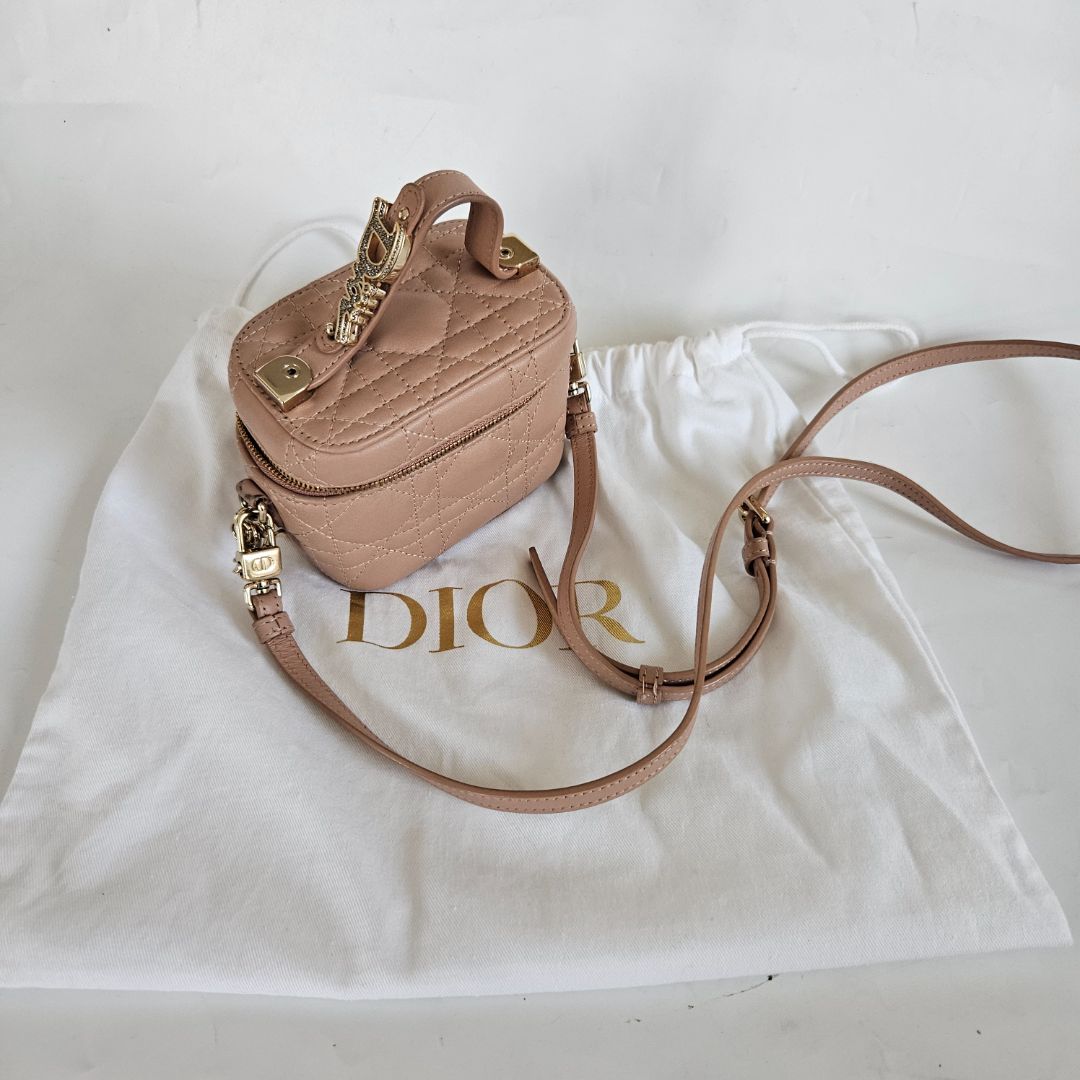 Christian Dior Dusty Pink Leather Cannage Micro Vanity Shoulder Bag
