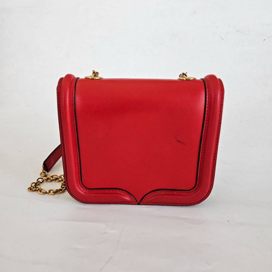 Alexander McQueen Red Leather Mini Heroine Chain Crossbody Bag