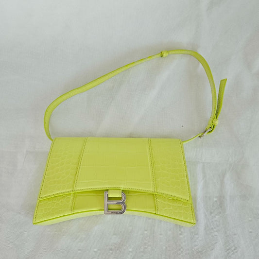 Balenciaga yellow hourglass croc embossed bag with strap