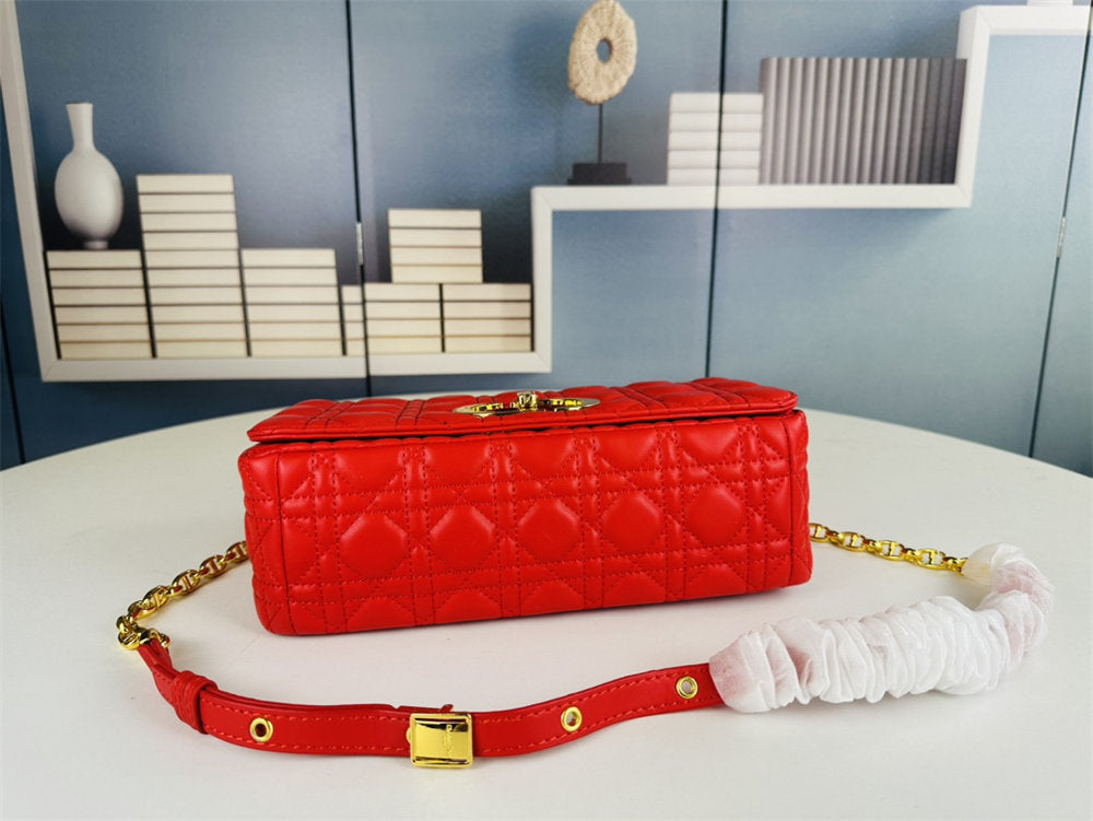 Dior Women Small Dior Caro Bag Supple Cannage Calfskin-Red