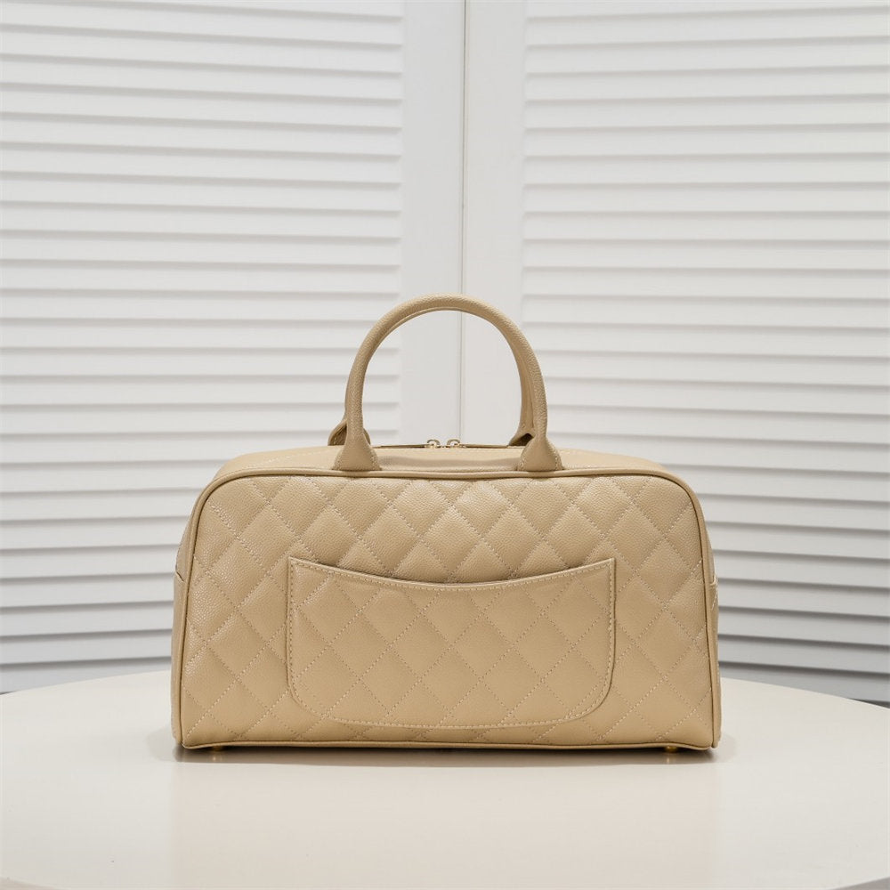 BEIGE QUILTED CAVIAR BOWLER SMALL