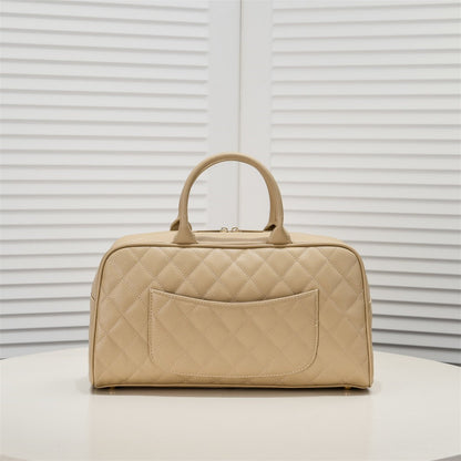 BEIGE QUILTED CAVIAR BOWLER SMALL