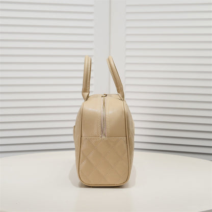 BEIGE QUILTED CAVIAR BOWLER SMALL