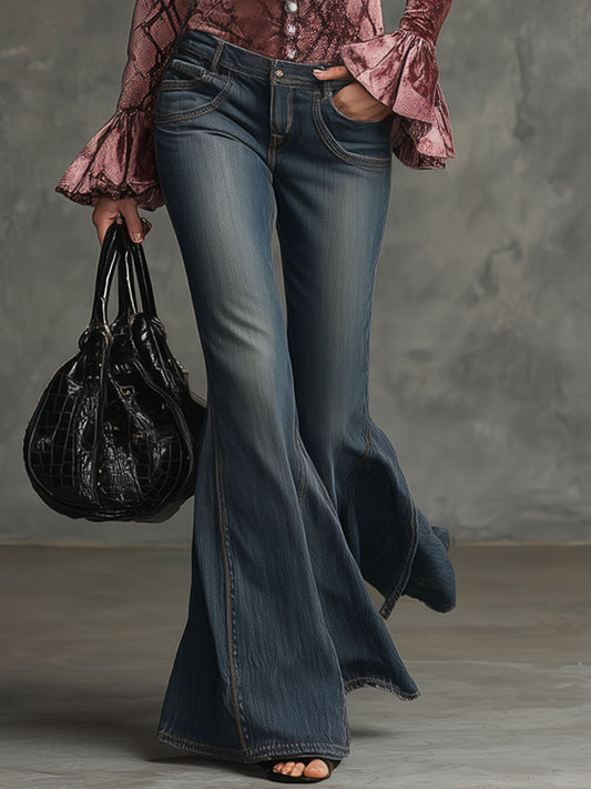 Fashion Retro Dark Blue Flared Jeans