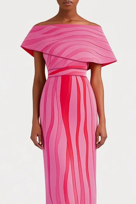 Daily Party Work Pink Stripe Off Shoulder Maxi Dress