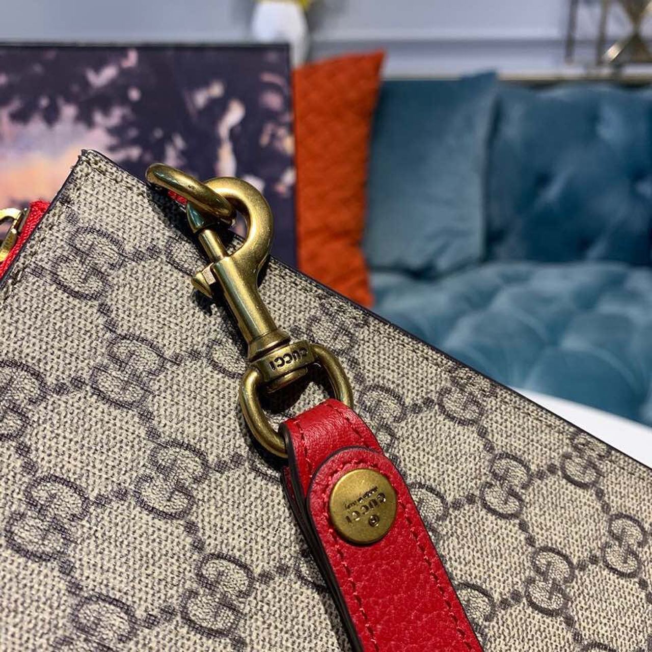 gg Neo Vintage gg Supreme Pouch Beige/Red For Women 12in/30cm gg