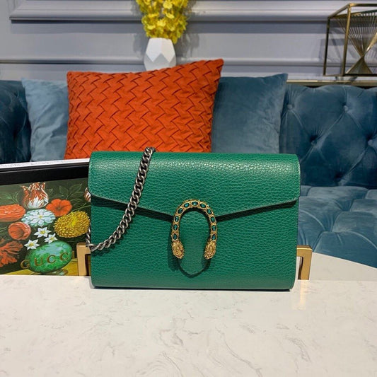 gg Dionysus Mini Chain Bag Emerald Green Metal-Free Tanned For Women 8in/20cm gg 401231 CAOGX 3120
