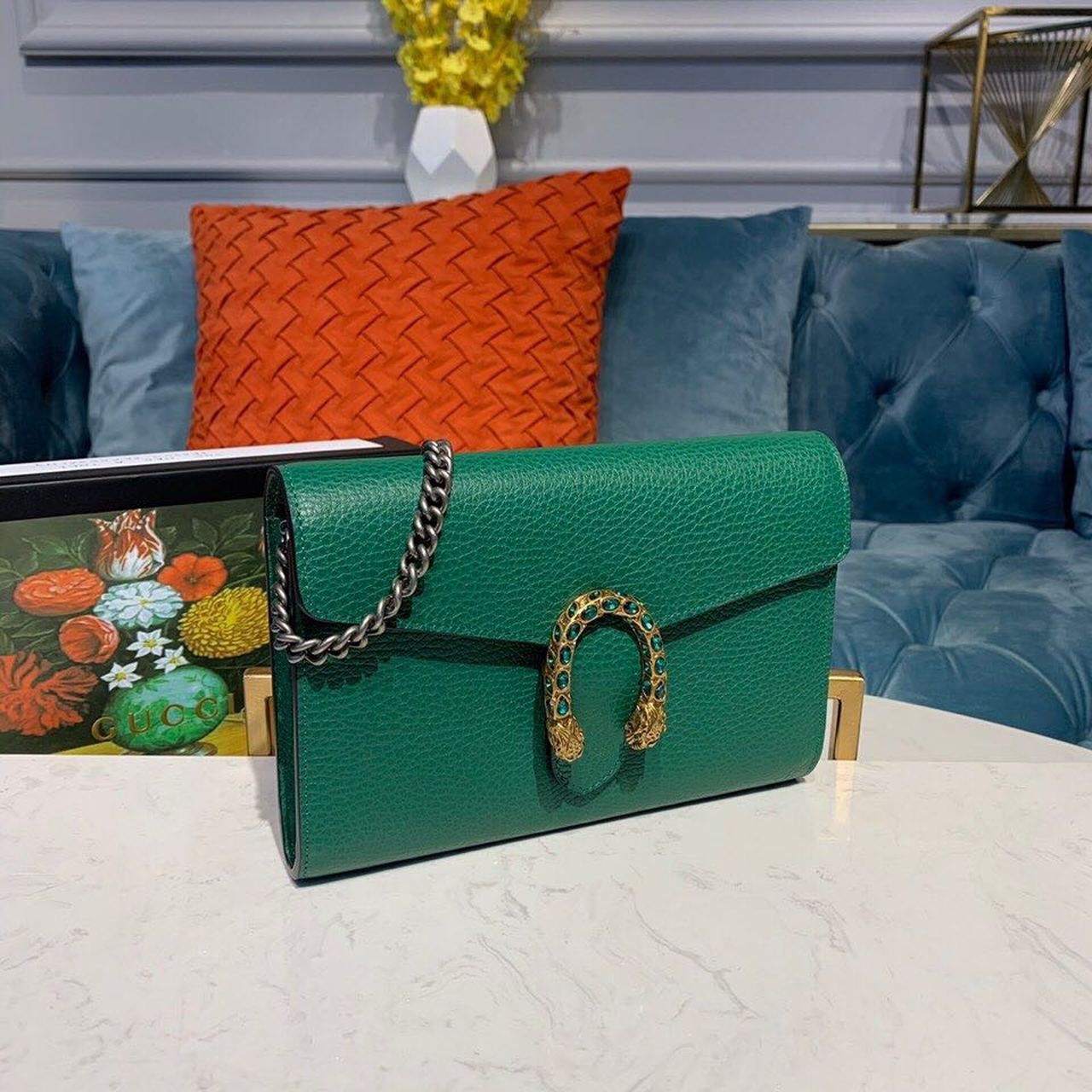 gg Dionysus Mini Chain Bag Emerald Green Metal-Free Tanned For Women 8in/20cm gg 401231 CAOGX 3120