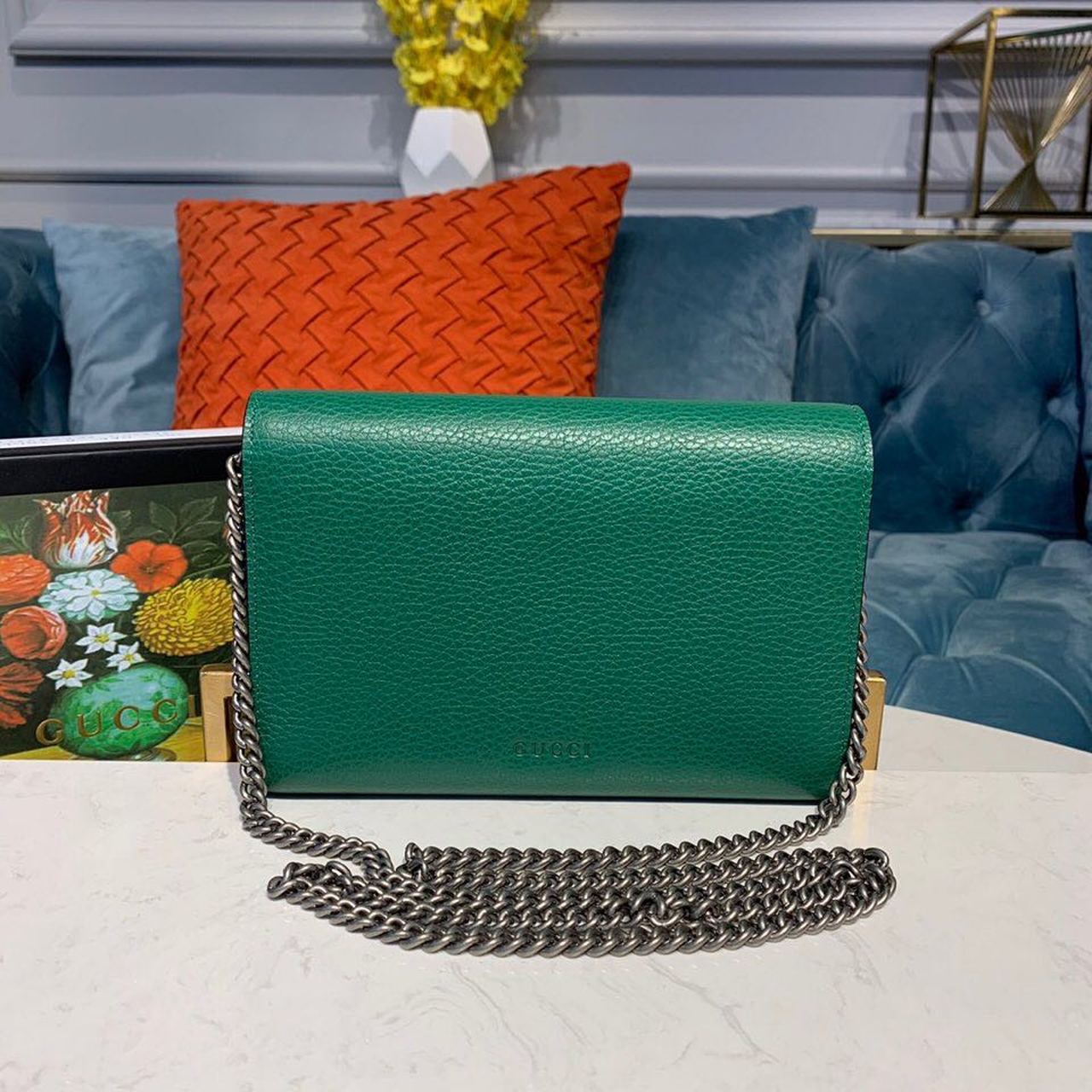 gg Dionysus Mini Chain Bag Emerald Green Metal-Free Tanned For Women 8in/20cm gg 401231 CAOGX 3120
