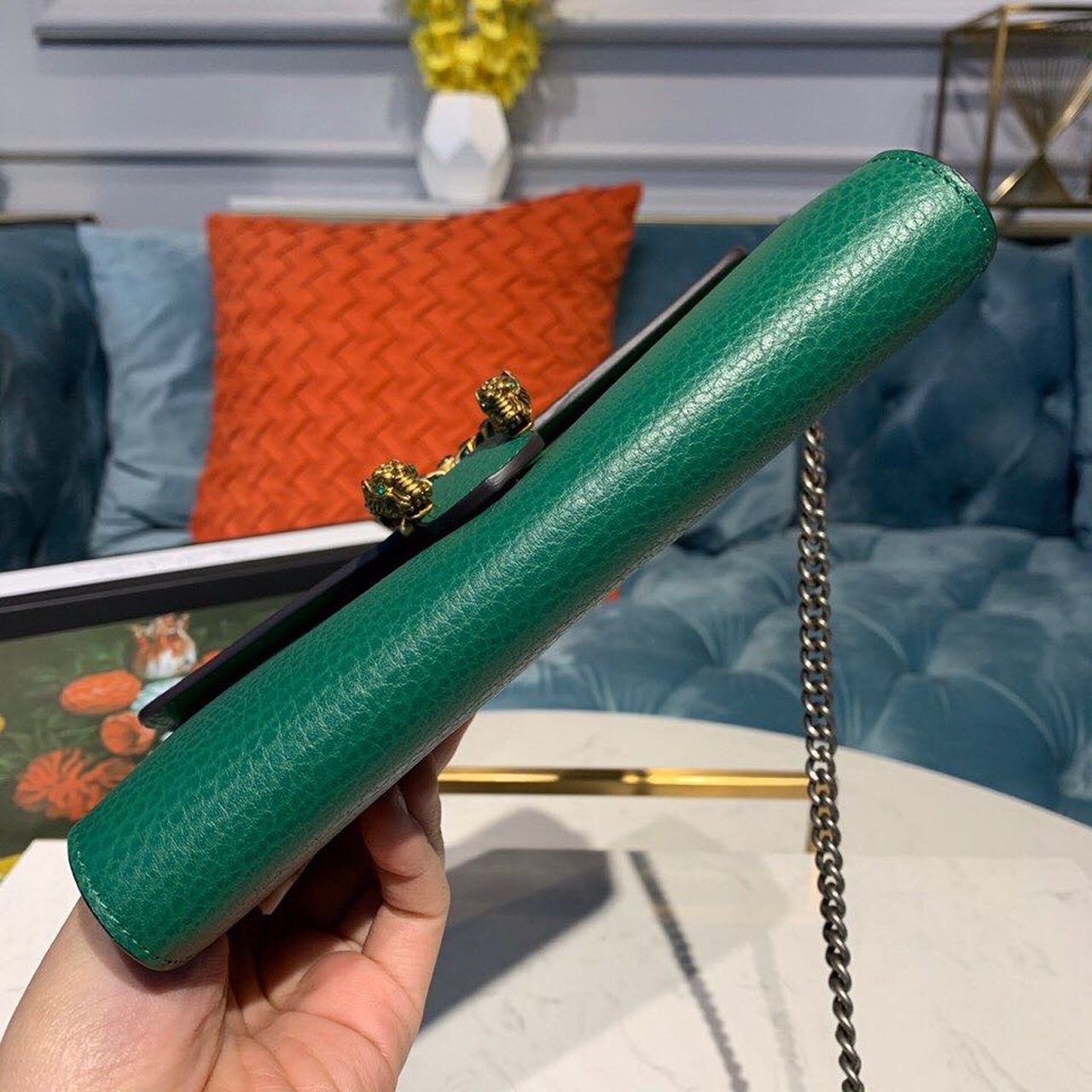 gg Dionysus Mini Chain Bag Emerald Green Metal-Free Tanned For Women 8in/20cm gg 401231 CAOGX 3120