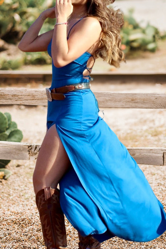 Sleeveless Slit Satin Dress