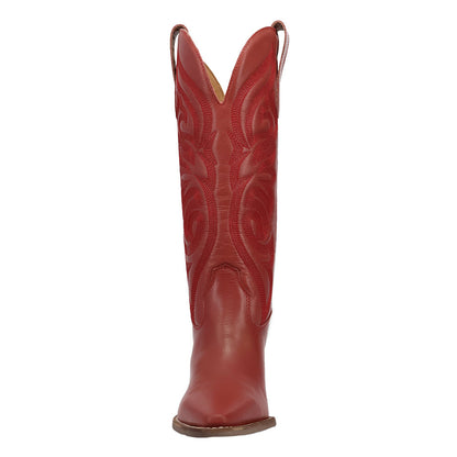 Embroidered Block Heel Mid-Calf Snip Toe Red Cowgirl Boots