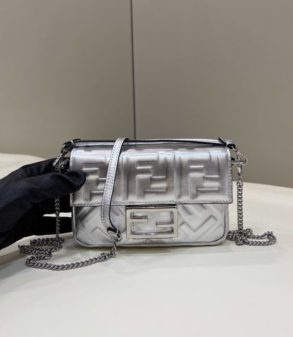 FI Baguette Silver For Women, Handbags, Shoulder And Crossbody Bags 7.5in/19cm FF 8BS017