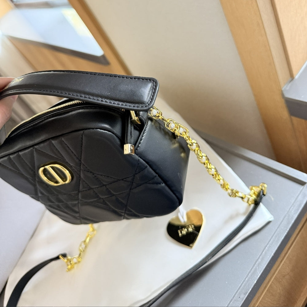 DIOR SMALL CARO TOP HANDLE CAMERA BAG BLACK 20CM