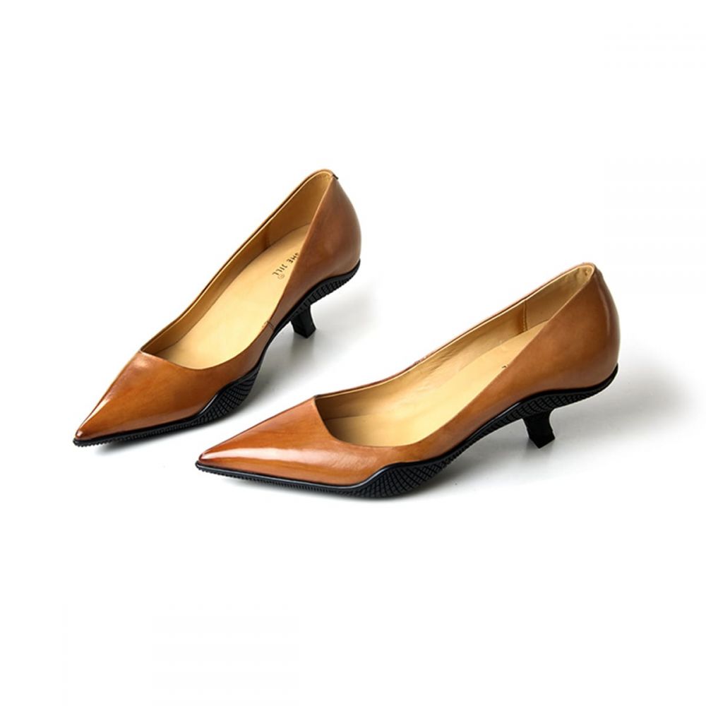 Genuine Leather Pointed Toe Comma Heel Pumps for Women