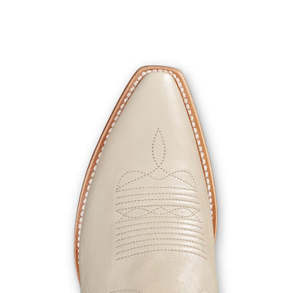 Beige Block Heel Embroidered Wing Short Snip Toe Cowgirl Boots