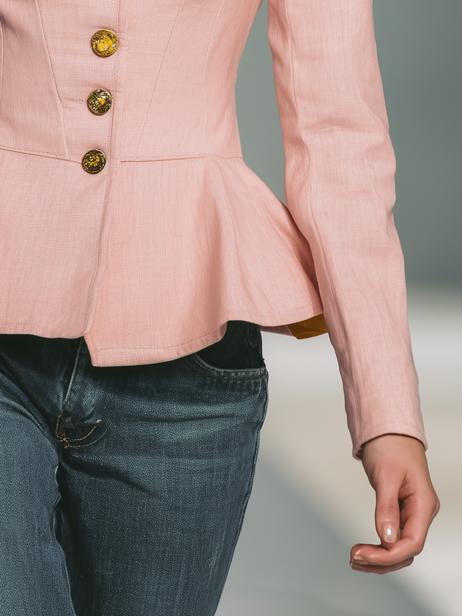 Elegant Square Collar Metal Button Peplum Shirt