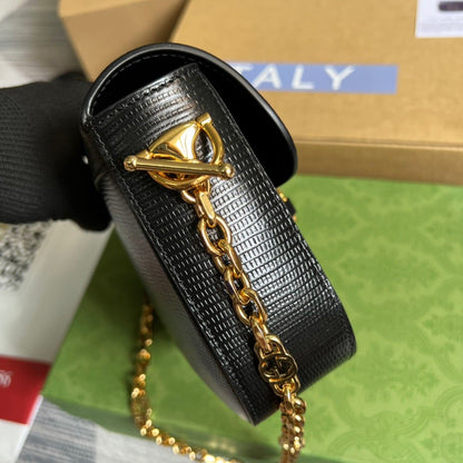 gg Horsebit 1955 Lizard Mini Bag Black For Women, Women&#8217;s Bags 8in/20cm gg