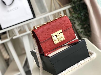 gg Padlock Small gg Signature Shoulder Bag Red ggssima For Women 7.9in/20cm gg 409487