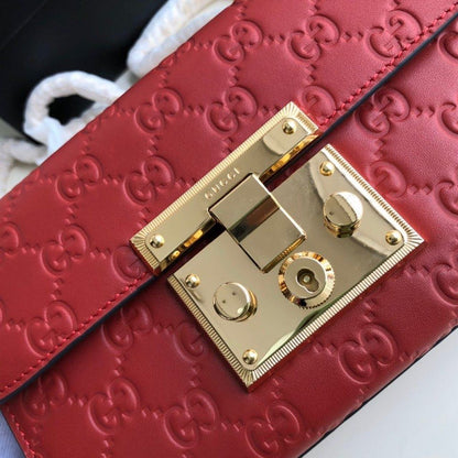 gg Padlock Small gg Signature Shoulder Bag Red ggssima For Women 7.9in/20cm gg 409487