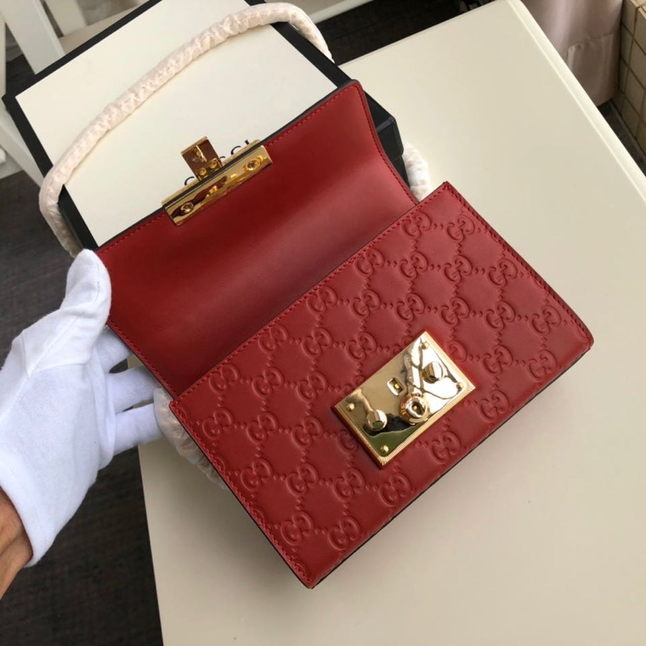 gg Padlock Small gg Signature Shoulder Bag Red ggssima For Women 7.9in/20cm gg 409487
