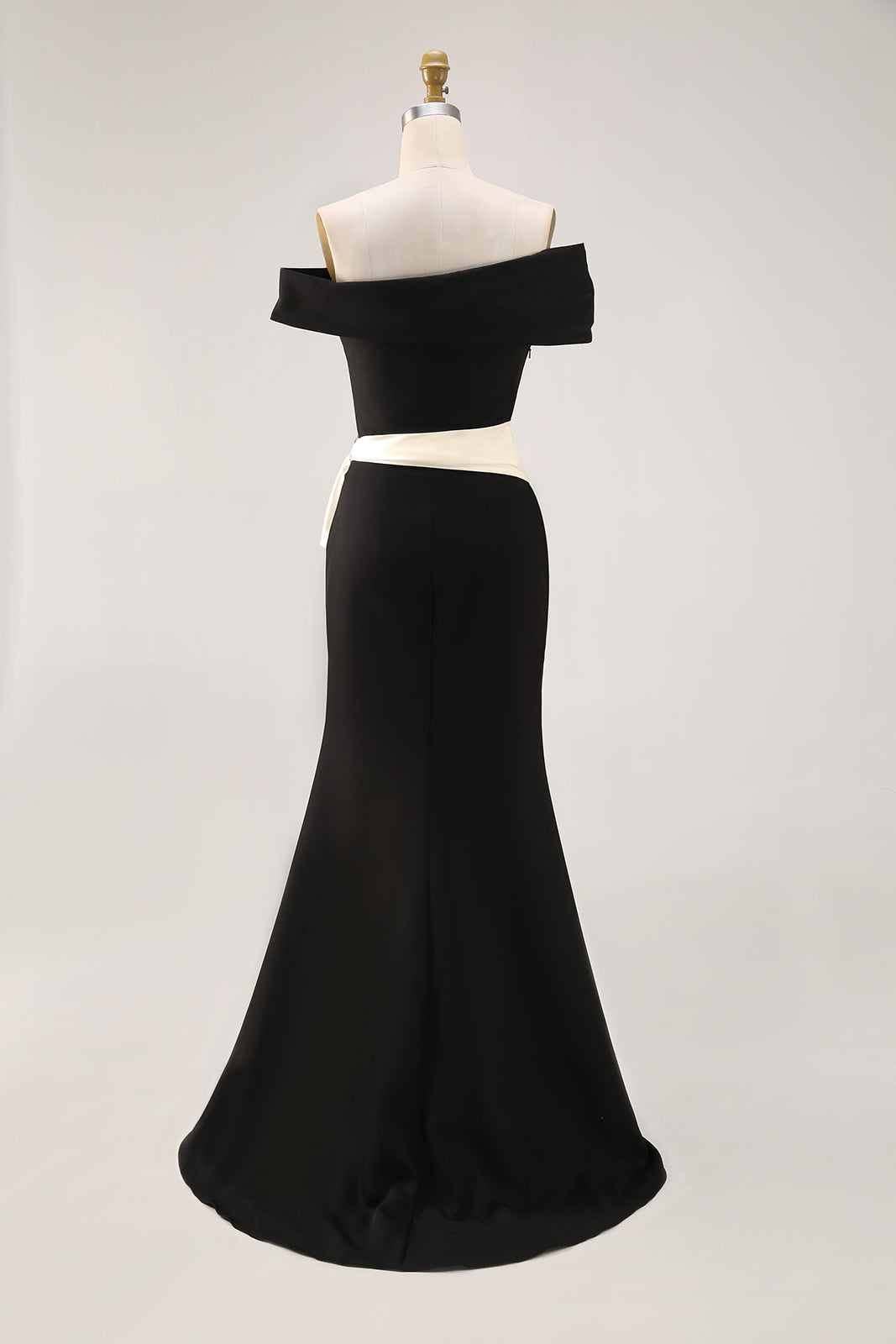 Elegant Evening Satin Dress Off-Shoulder Mermaid White Sash Rhinestone Dress