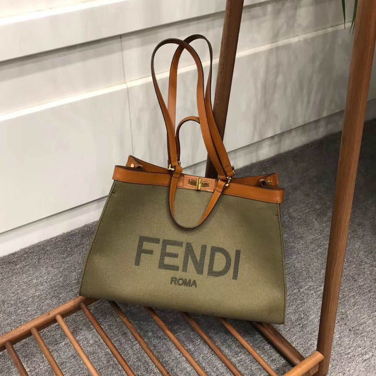 FI Peekaboo X-Tote Canvas Bag Khaki For Women, Handbags, Shoulder Bags 16.1in/41cm FF 8BH374