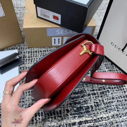 gg Horsebit 1955 Shoulder Bag Red Textured With A Vintage Effect For Women 9.8in/25cm gg ‎602204 1DB0G 6638